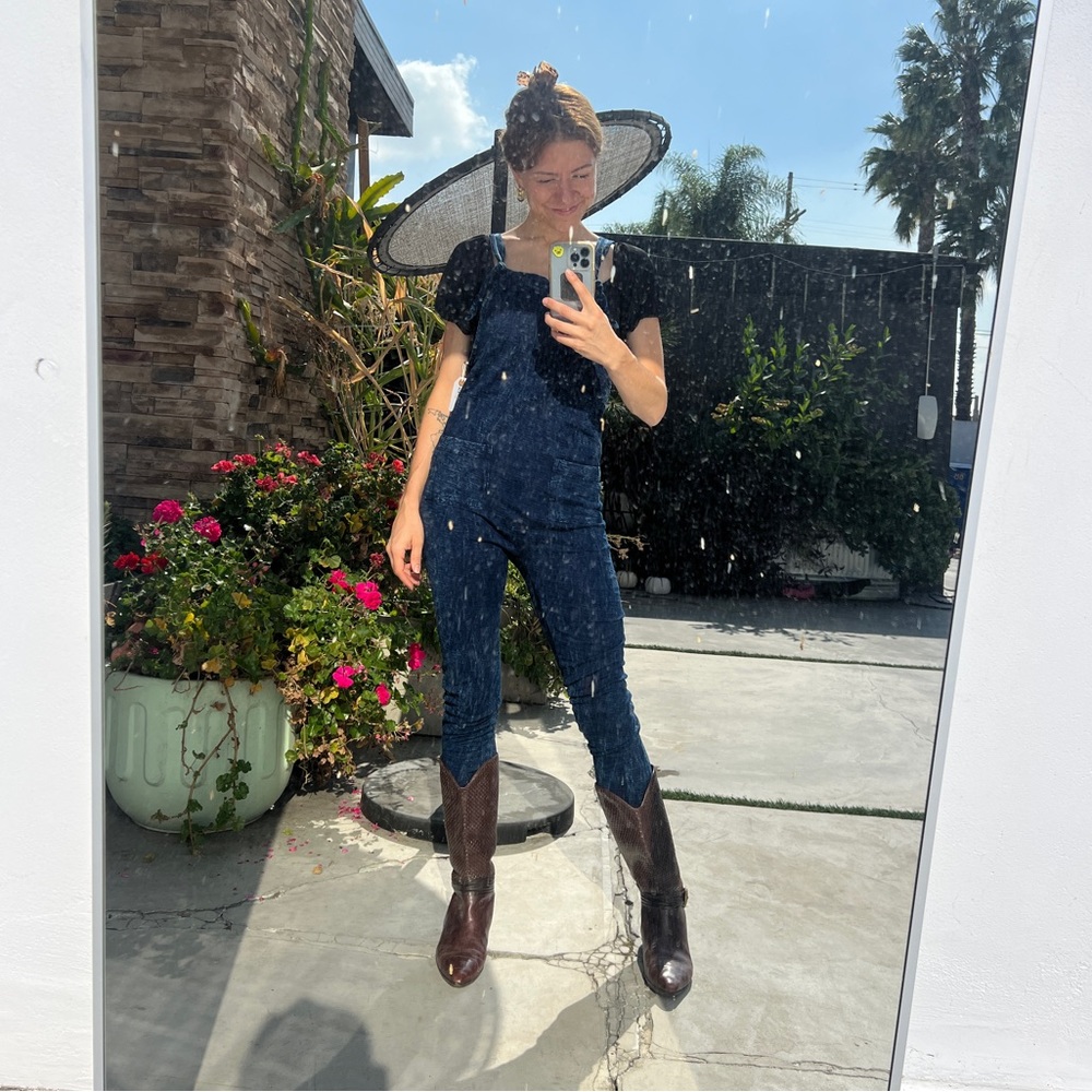 Faded Dark Wash Blue Lightweight Tie Strap Jumpsuit - Picture 9 of 11